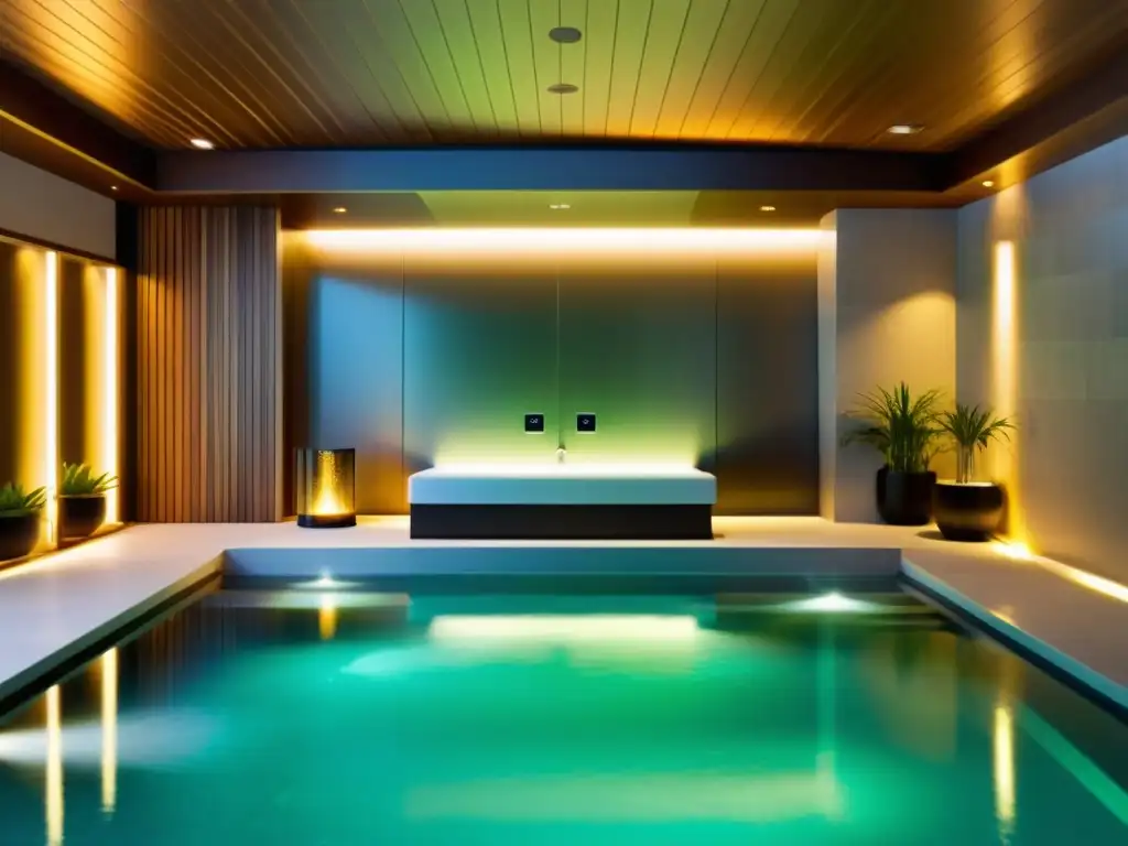 Modern sistema UVC para purificación de agua en spa de lujo Avanzada tecnología UVC para mejorar calidad agua en lujoso spa con ambiente elegante y relajante