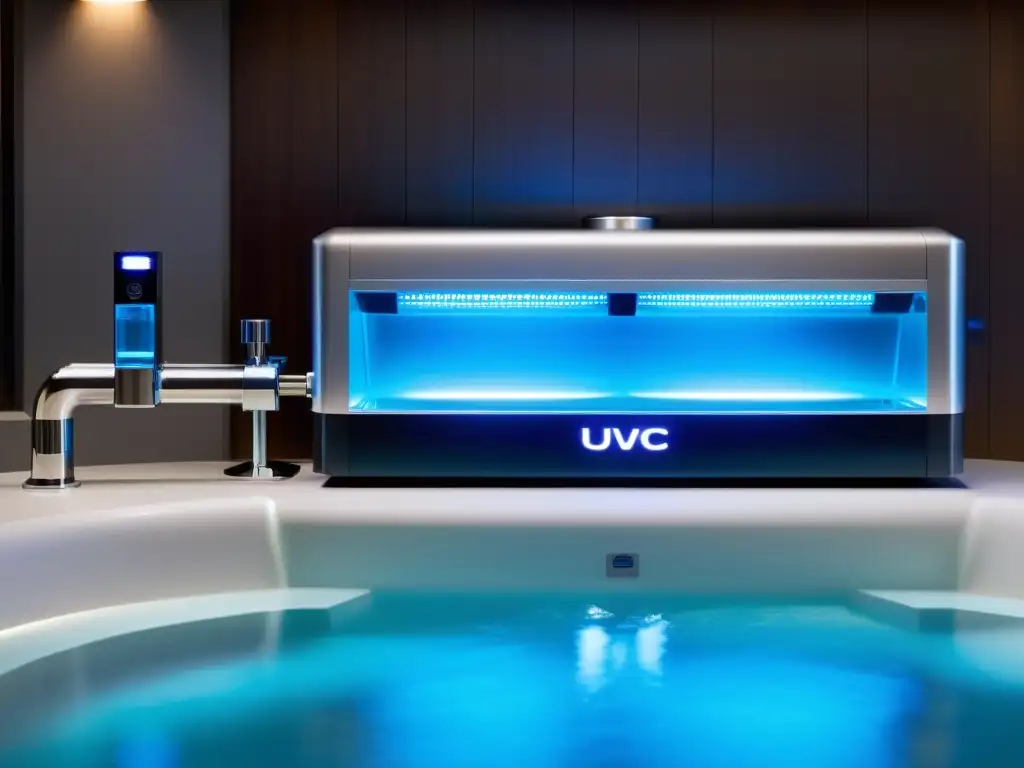 Purificación de agua UVC de vanguardia en spa Avanzada tecnología UVC para mejorar calidad agua en spa, con sistema de purificación hightech y agua cristalina