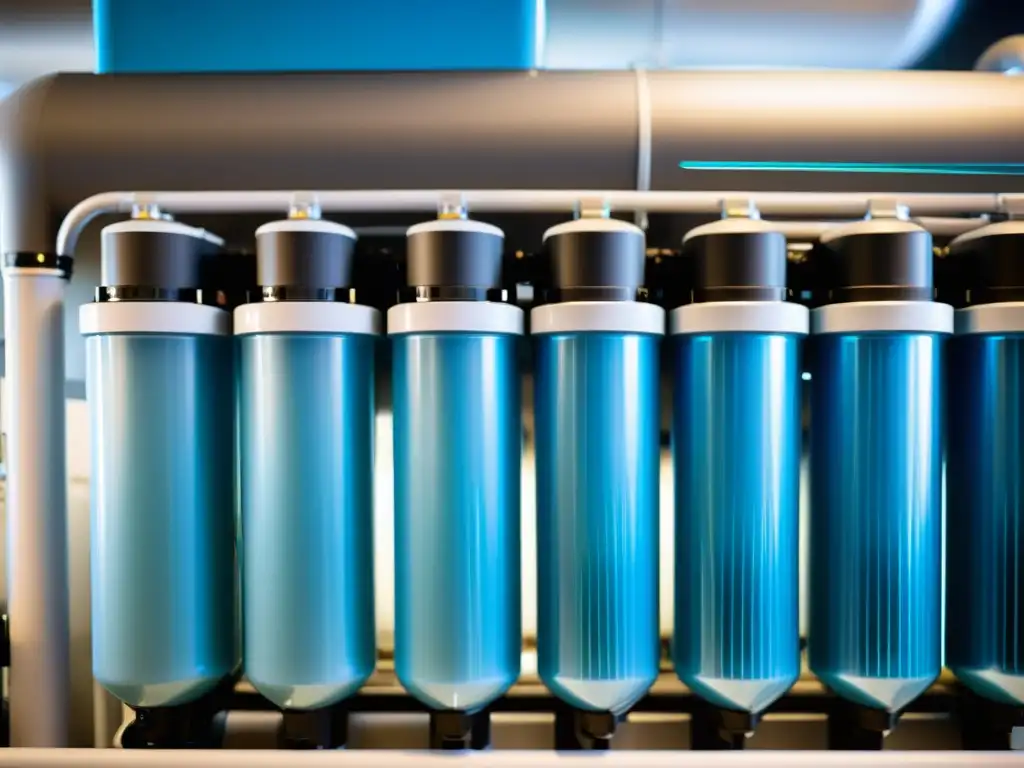 Avanzado sistema de filtración de agua: pureza cristalina Avanzado sistema de filtración de agua en acción, reflejando su entorno en su superficie cristalina