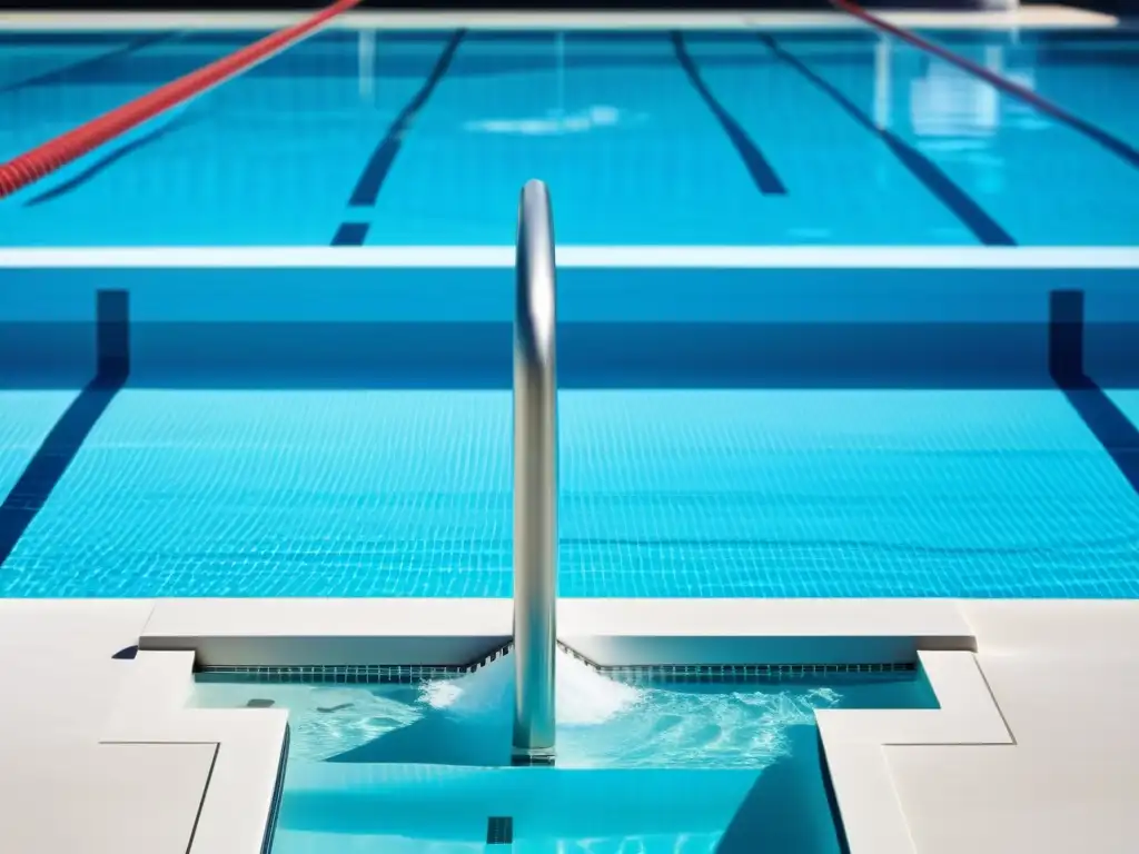 Reloj electrónico de natación junto a una piscina cristalina Implementación de cronometraje electrónico en piscinas: moderno sistema de tiempo junto a la piscina, capturando la emoción de un nadador que se sumerge en el agua cristalina