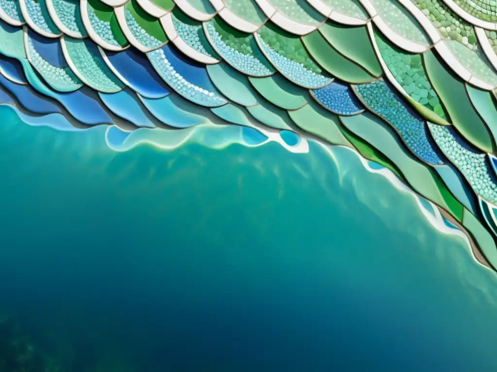 Patrón de azulejos de mosaico submarino Deslumbrante patrón de mosaico con combinaciones estéticas para piscinas con mosaicos, creando una escena submarina hipnotizante de azules, verdes y blancos