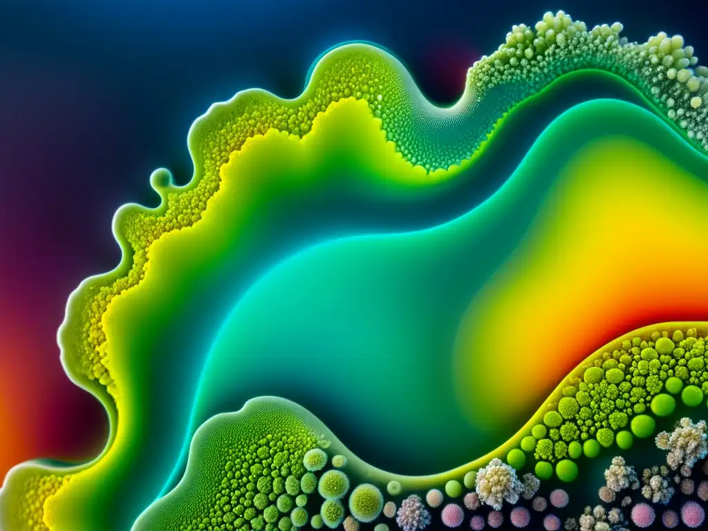 Microalgas en 8k: belleza y ciencia del pH Detalle vibrante de células de algas en microscopio, resaltando la importancia del pH en su crecimiento