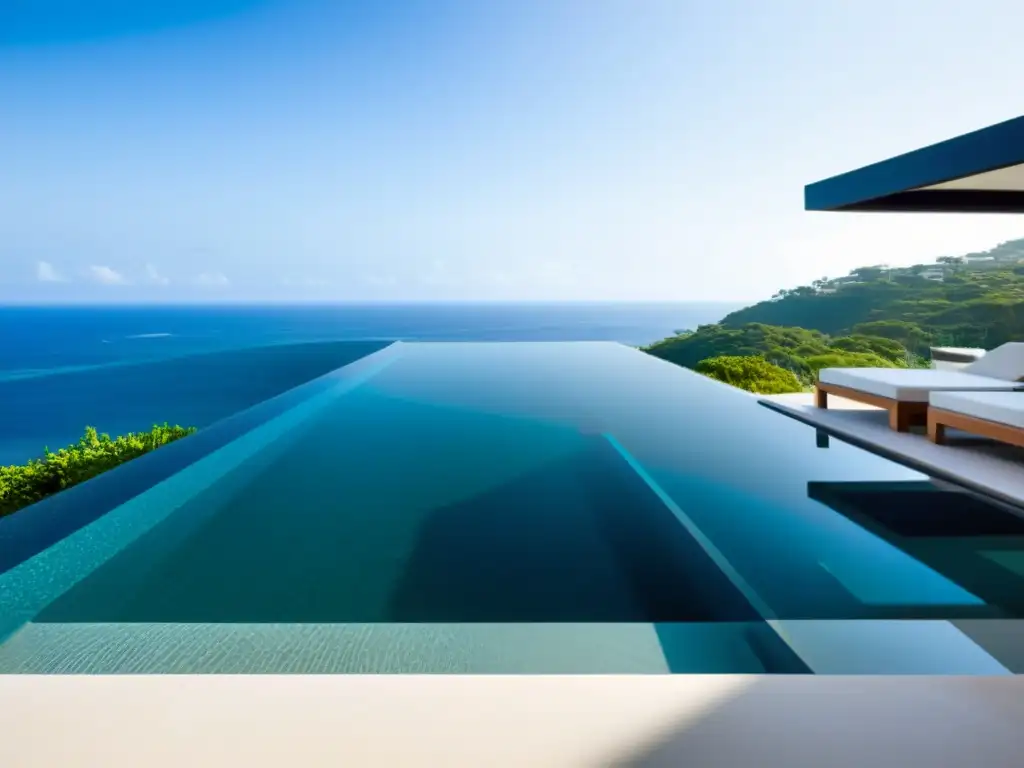 Diseño de piscina personalizada: Infinity pool de lujo con diseño moderno y vista al mar, reflejando tranquilidad y sofisticación