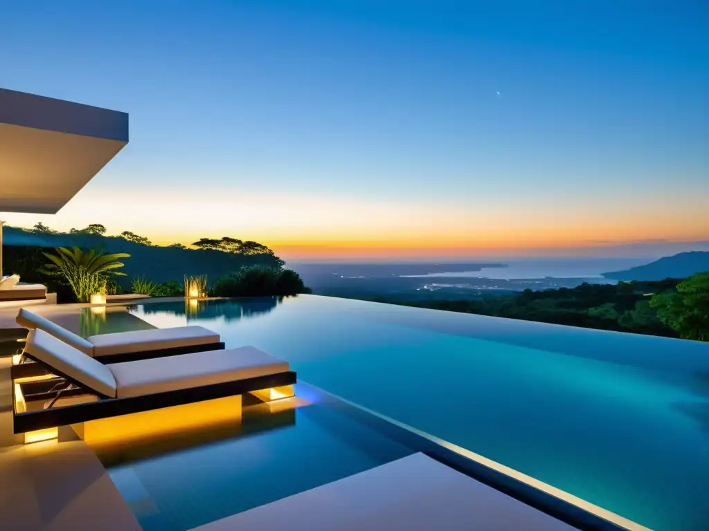 Diseño de piscina personalizada: Oasis moderno de lujo con líneas geométricas, borde infinito y vistas panorámicas