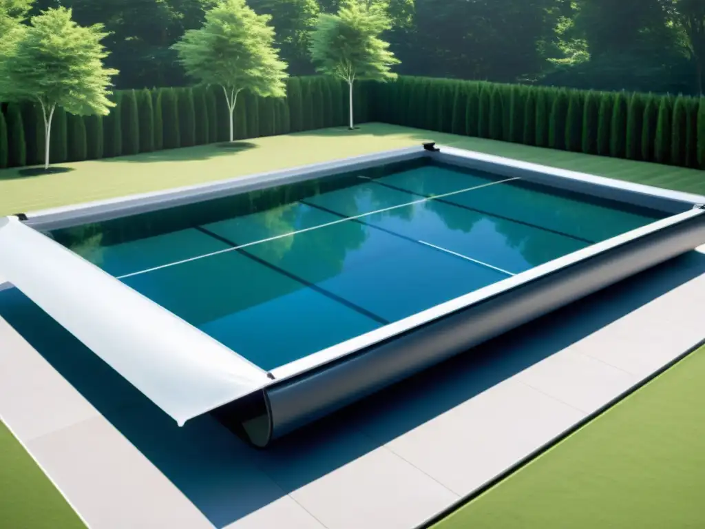 Cubierta de piscina moderna y transparente para protección completa Un elegante cobertor de piscina para protección, con líneas limpias y un diseño minimalista que realza la estética de la zona de la piscina
