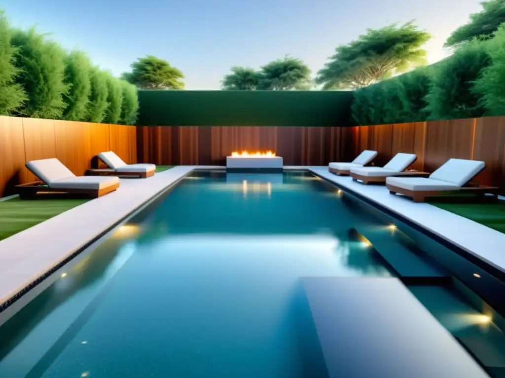 Espectacular diseño de piscina con materiales innovadores construcción piscinas spas, iluminación ambiental y paisajismo moderno