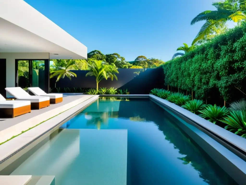 Espléndida piscina y spa de diseño moderno con materiales innovadores, creando un ambiente lujoso y sofisticado