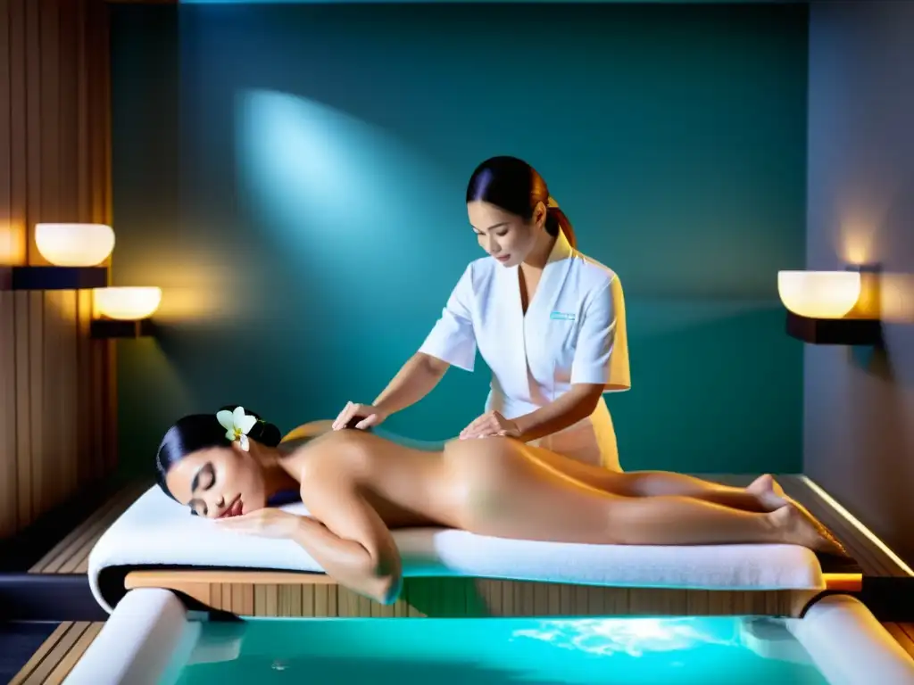 Masaje acuático relajante con terapeuta profesional Una experiencia relajante en un spa moderno con masajes acuáticos y beneficios para la celulitis