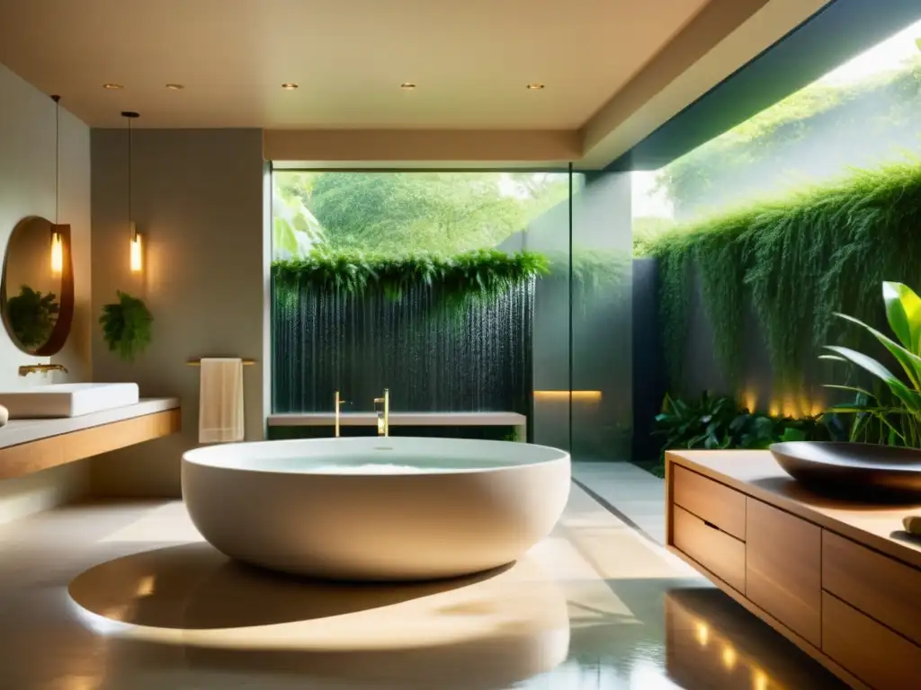 Hidroterapia emocional en moderno spa con bañera lujosa, luz natural y ambiente relajante