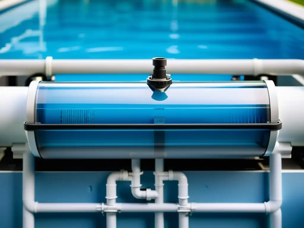Sistema de filtración de piscina: tecnología moderna y agua cristalina Una imagen de alta tecnología de un sistema de filtración de piscina
