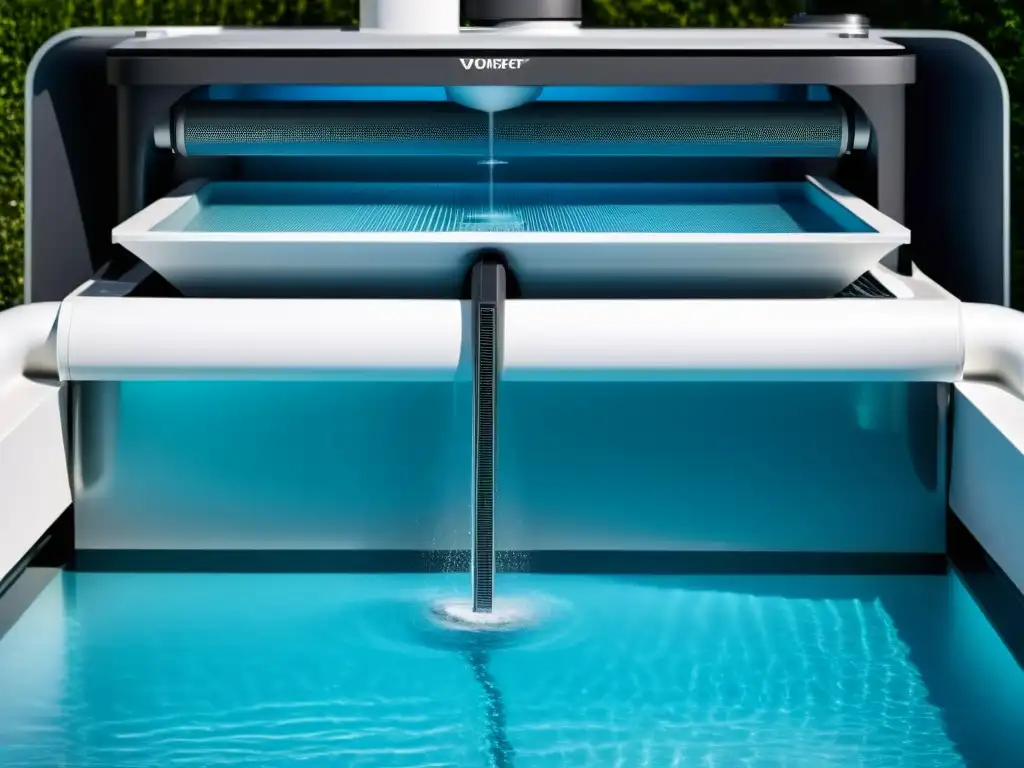Avanzado sistema de filtración de piscina en acción Una impresionante imagen de un avanzado sistema de filtración de piscina en acción, mostrando la eficiencia durante el invierno