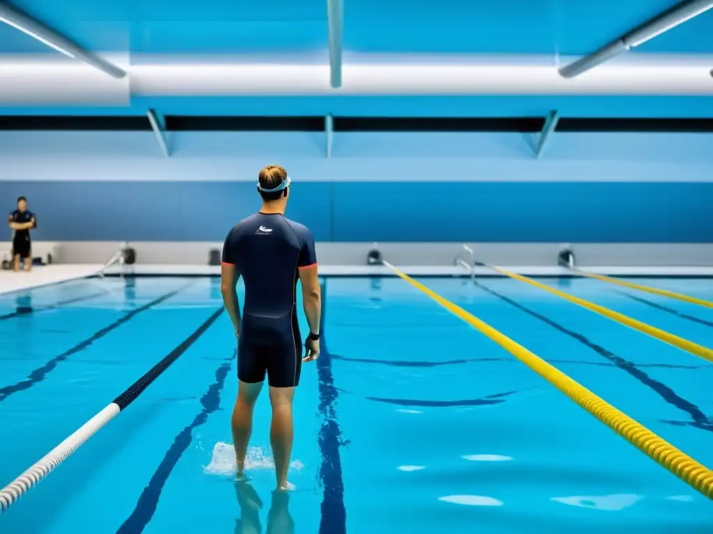 Clase de natación profesional en piscina 8k Un instructor de natación profesional enseña seguridad en cursos de natación en una moderna piscina, rodeado de estudiantes de todas las edades