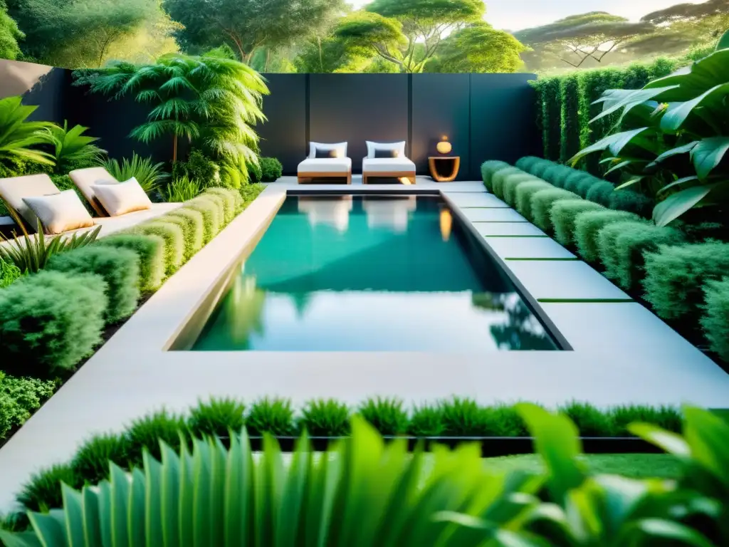 Piscina integrada en jardín natural - Diseño armonioso y sereno Integración de piscinas y diseño de jardines naturales en armonía con la naturaleza y la modernidad, creando un espacio sereno y acogedor