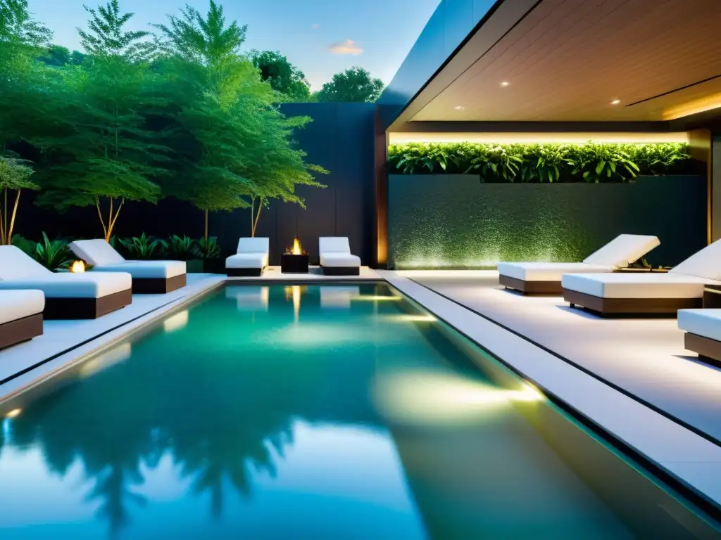 Un lujoso spa y piscina con materiales innovadores en su construcción, iluminación LED y diseño contemporáneo