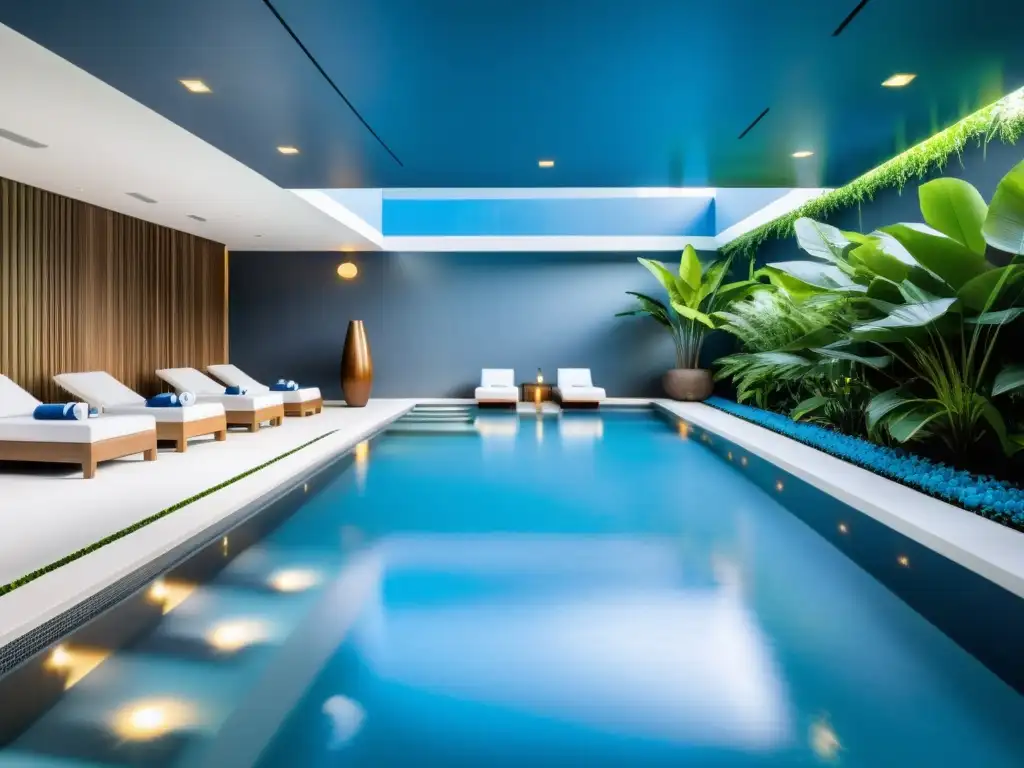 Spa y piscina de diseño innovador y lujoso Un lujoso spa y piscina modernos con diseño innovador