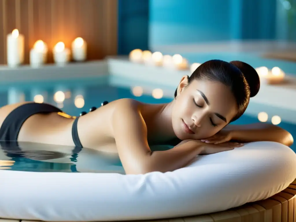 Masaje acuático relajante en spa de lujo Una mujer disfruta de un masaje acuático relajante en un spa, con beneficios para la celulitis