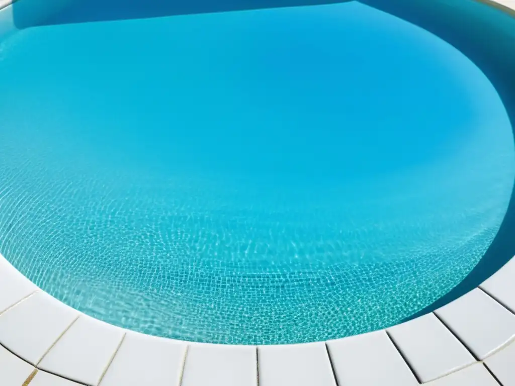 Piscina de lujo: reflejos cristalinos bajo el sol Una piscina cristalina bajo el sol, con agua quieta y reflejos de palmeras y cielos azules
