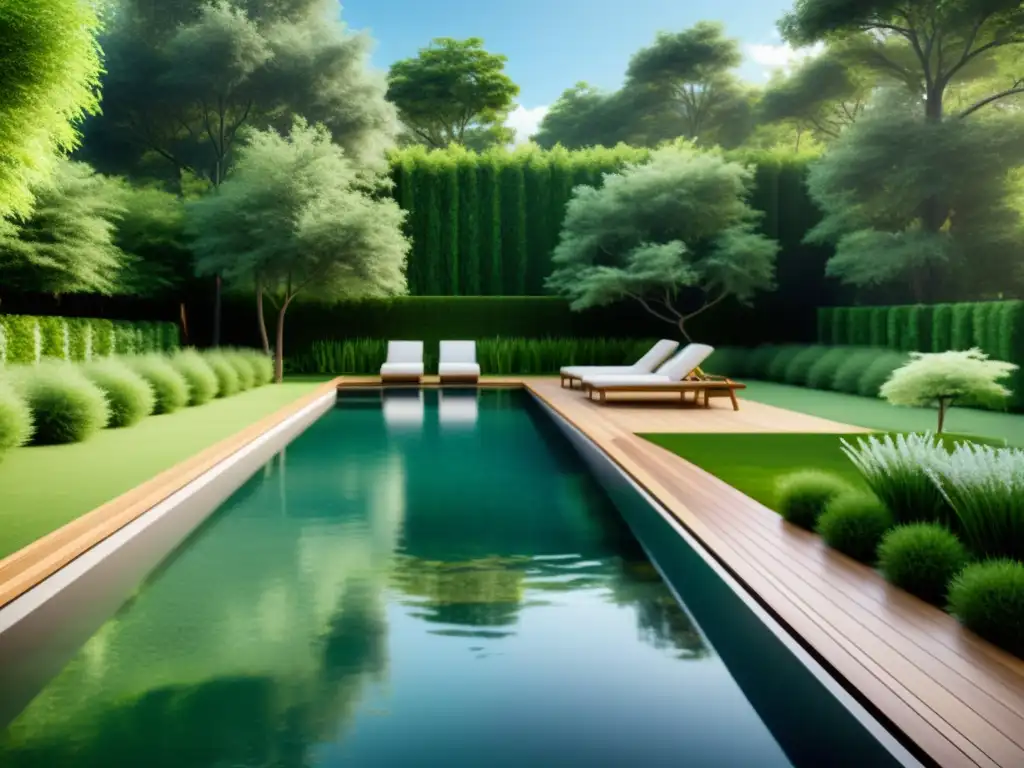 Piscina ecológica de diseño moderno en entorno natural Piscina ecológica para bienestar sostenible: oasis de tranquilidad entre naturaleza exuberante y diseño moderno