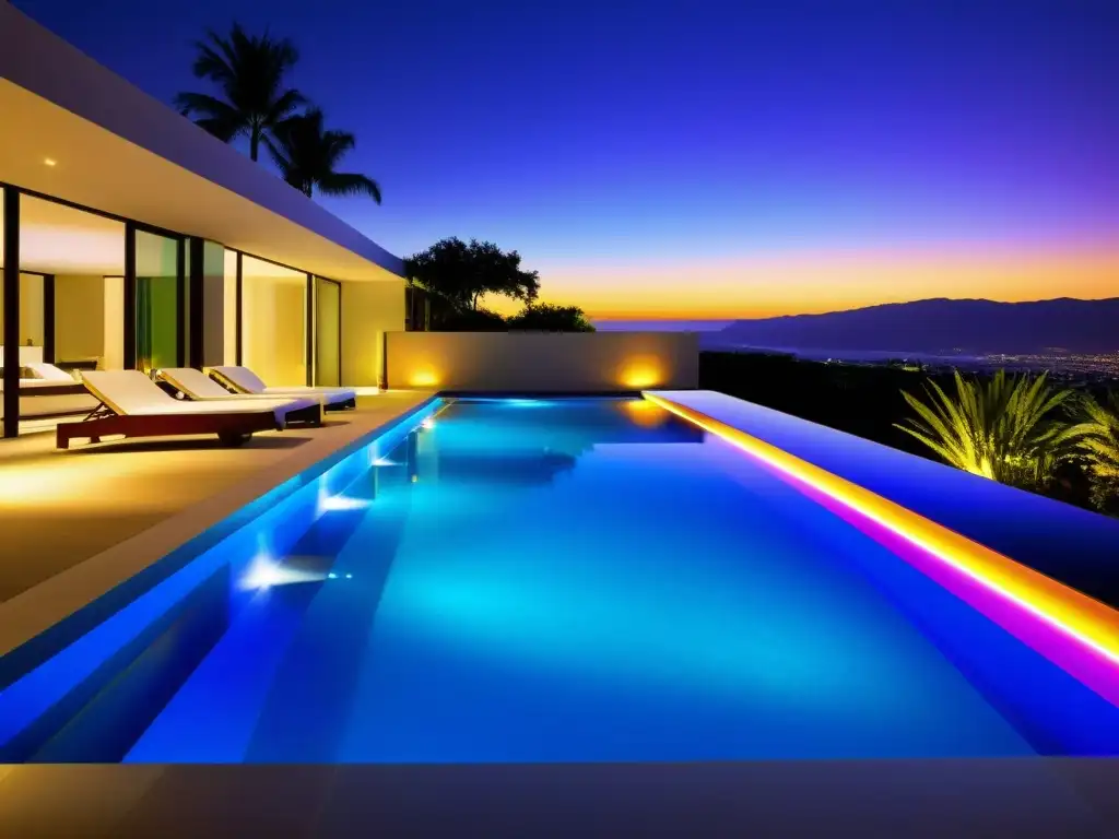 Una piscina iluminada con luces de colores crea una atmósfera terapéutica