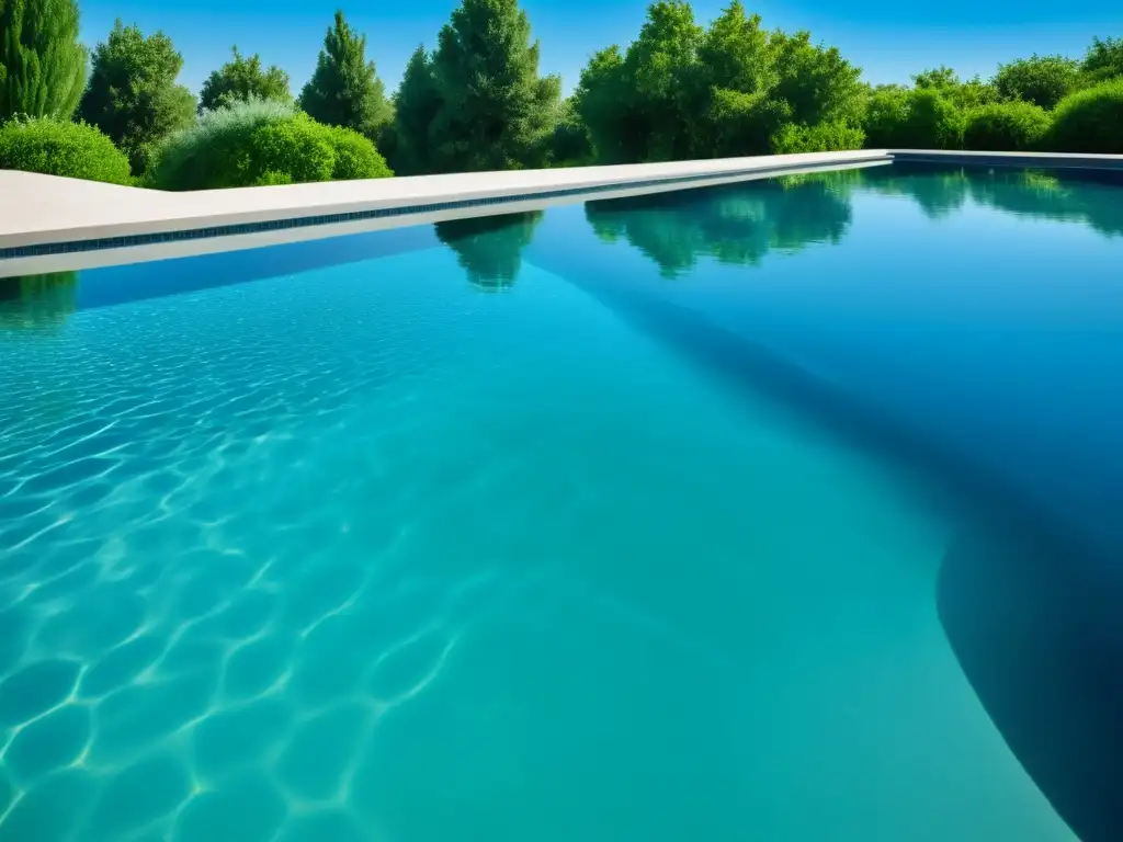 Piscina cristalina: equilibrio químico perfecto Una piscina impecable con agua cristalina y equilibrio químico, reflejando tranquilidad y limpieza