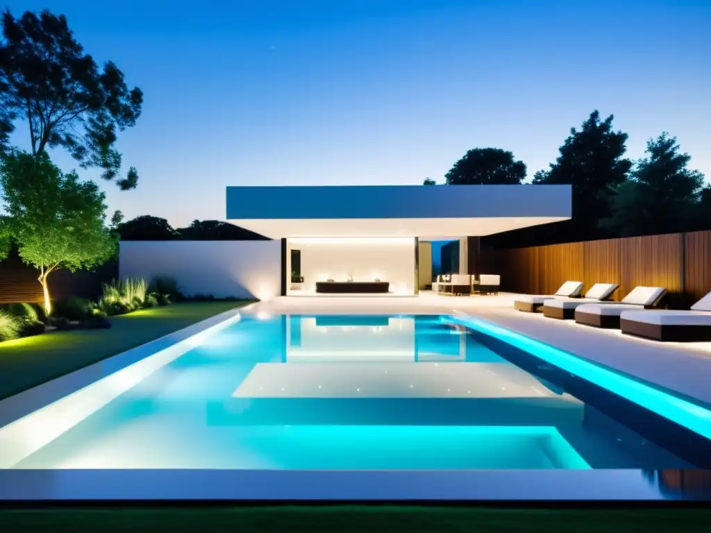 Piscina de lujo con tecnología innovadora y diseño minimalista Una piscina de lujo con tecnología punta que revolucionó el hogar, rodeada de un diseño minimalista y elegante