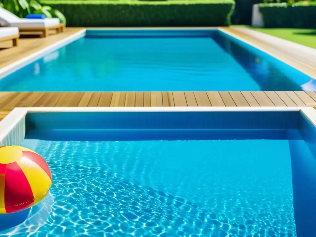 Brillante piscina con agua cristalina y ambiente de lujo Una piscina reluciente con agua cristalina y azulejos azules vibrantes