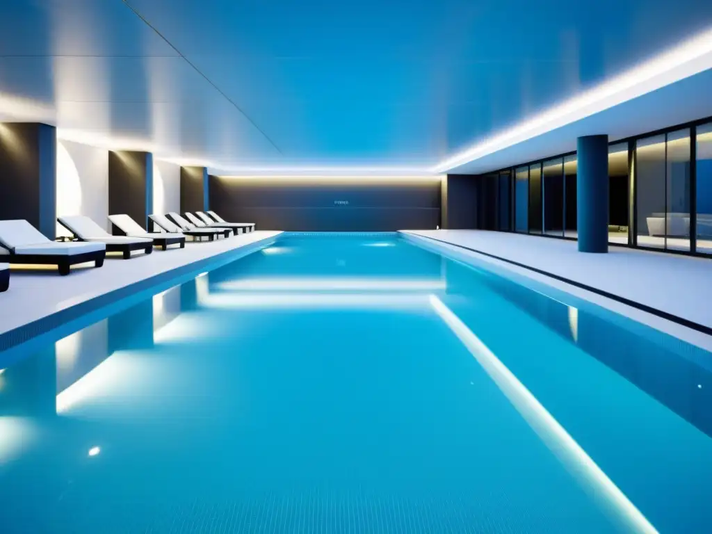 Piscina moderna con sistema de desinfección alternativo Una piscina reluciente con sistema de desinfección alternativa para piscinas saludables, que irradia limpieza, salud y tecnología avanzada
