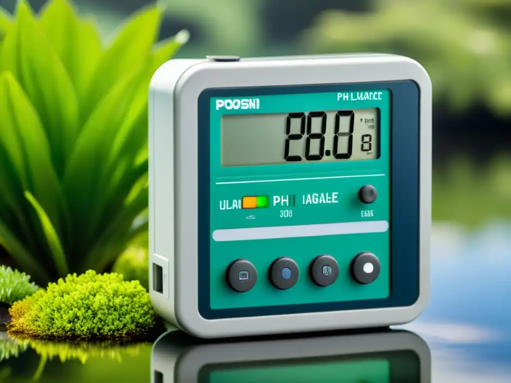 Medidor de pH profesional en entorno acuático Profesional pH meter en ambiente acuático libre de algas