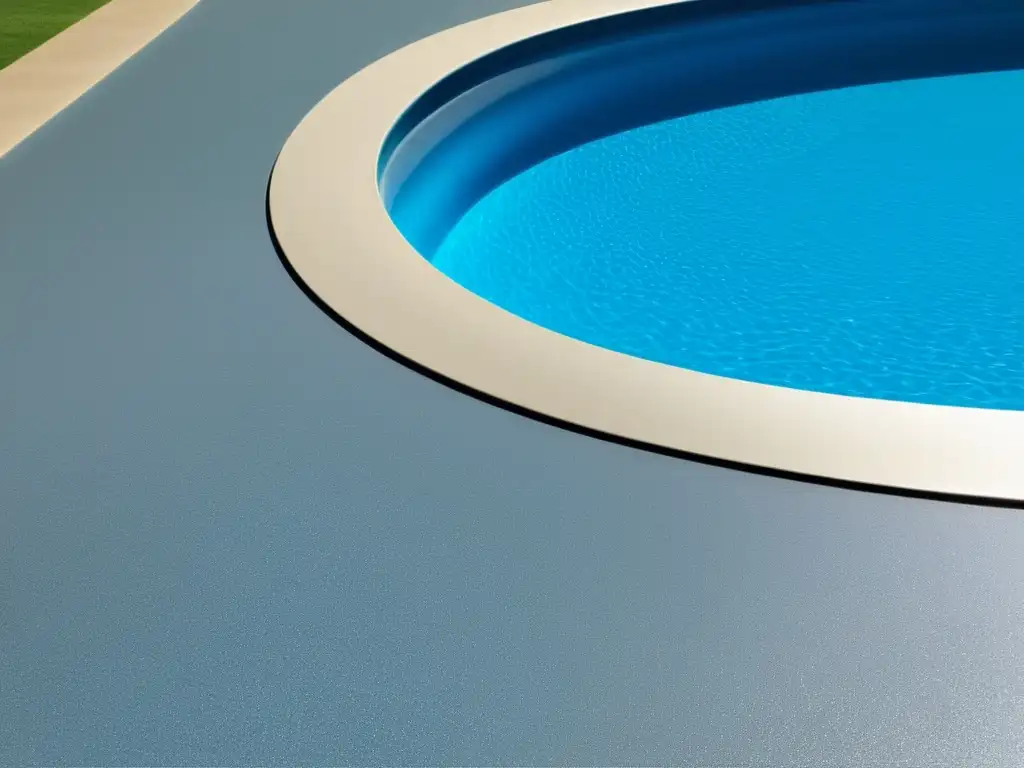 Revestimiento antideslizante para piscina: seguridad y estilo Un revestimiento antideslizante para piscinas de diseño moderno y seguro, resaltando la textura y tonos cálidos