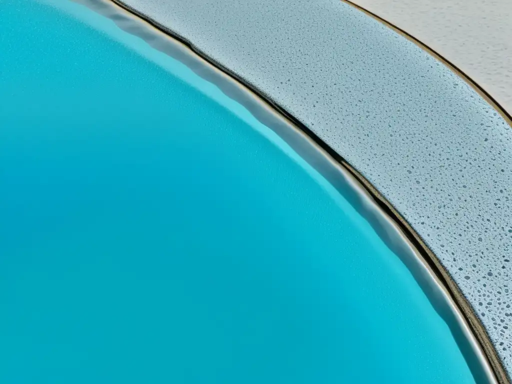 Revestimiento de piscina texturizado en tonos de gris, azul y turquesa Un revestimiento antideslizante para piscinas en tonos de gris, azul y turquesa, con textura de piedra natural y un acabado mate suave