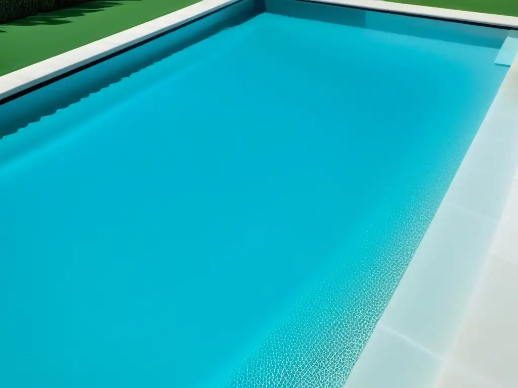 Revestimiento de borde de piscina antideslizante en color aquamarino Revestimientos antideslizantes para piscinas en vibrante color aquamarino, rodeando una lujosa piscina con agua cristalina y palmeras alrededor