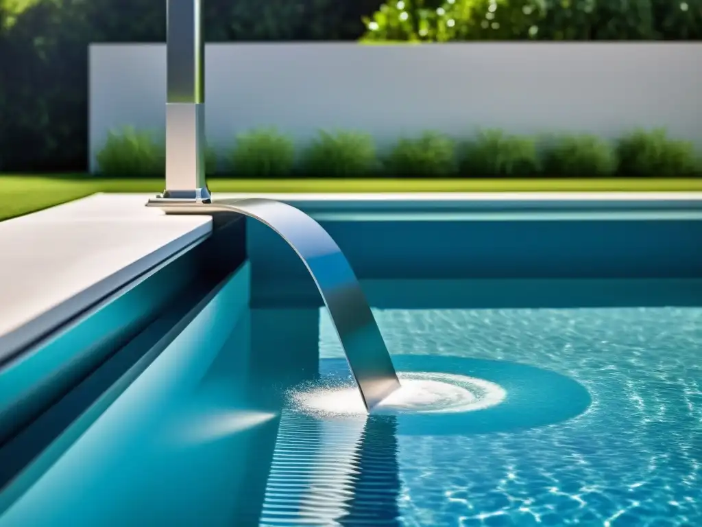Skimmer de Piscina: Agua en Movimiento Un skimmer de piscina eficaz en acción, capturando la claridad del agua
