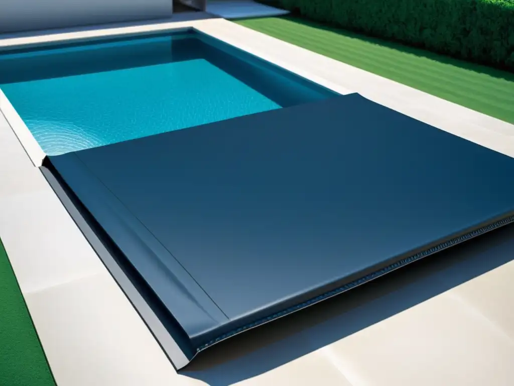 Modernas cubiertas de piscina: variedad de estilos y colores Una variedad de cobertores de piscina para protección en diferentes estilos y colores, ordenados junto a una piscina impecable
